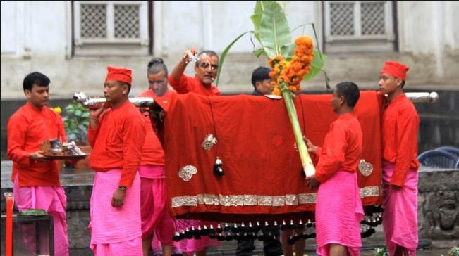 नवदुर्गाका सहायक फूलपाती भित्र्याइँदै